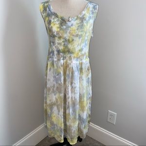 Barbara Lesser vintage tie dye yellow & gray waffle knit gauze midi dress Large